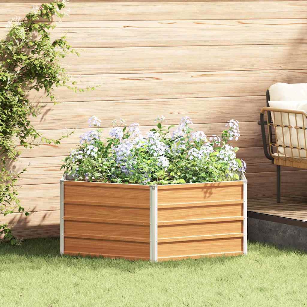 Raised Garden Bed Wood Look 129 x 129 x 45 cm Galvanised Steel