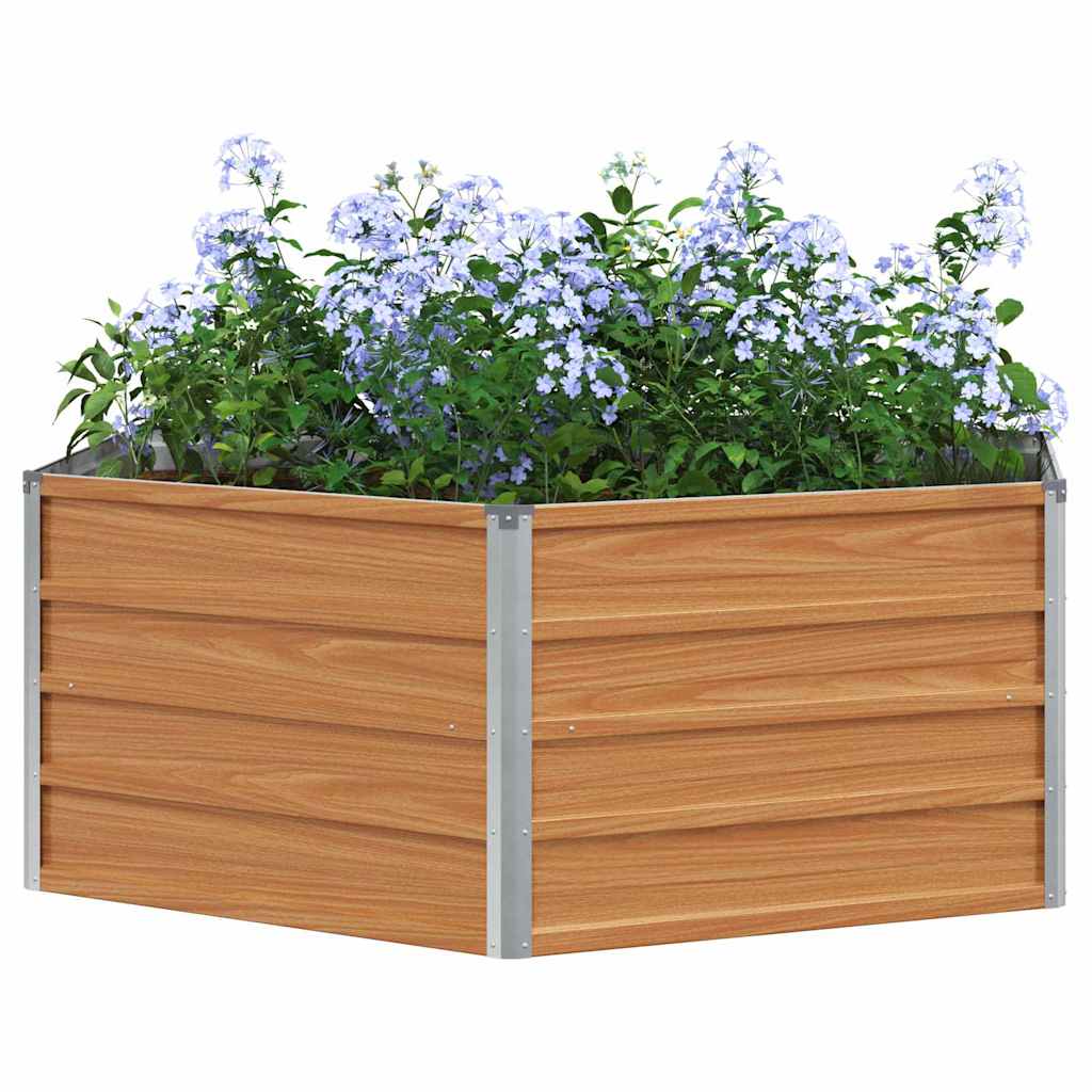Raised Garden Bed Wood Look 129 x 129 x 45 cm Galvanised Steel