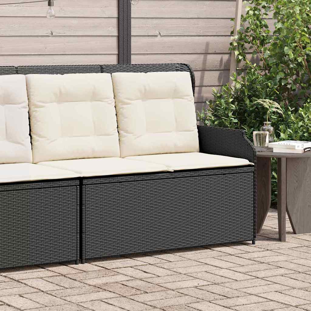 Garden Bench with Cushion Black Poly rattan