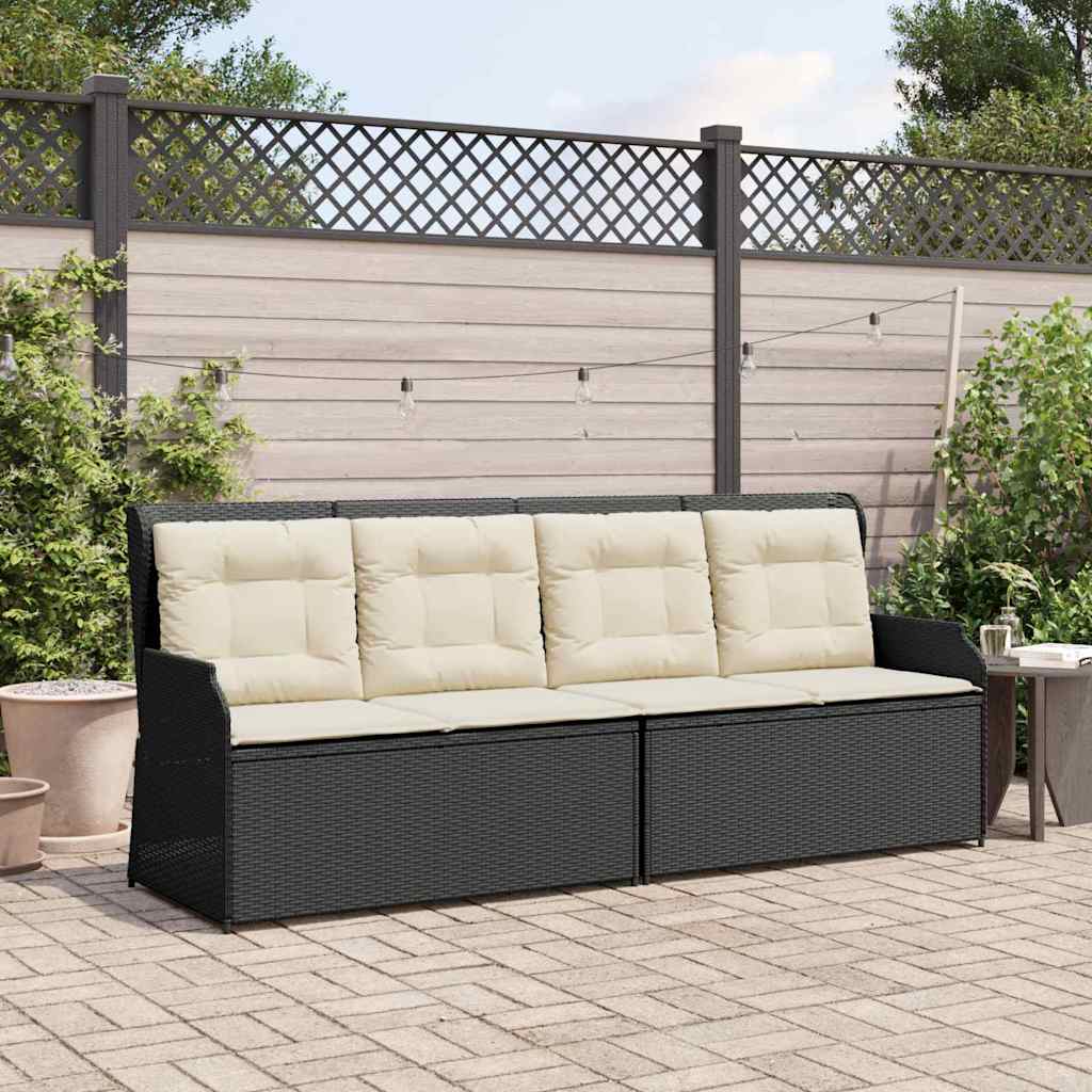Garden Bench with Cushion Black Poly rattan