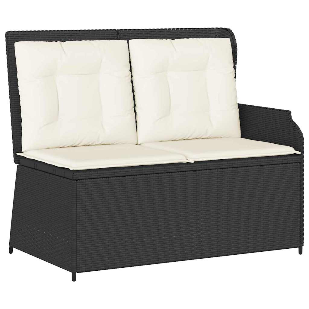 Garden Bench with Cushion Black Poly rattan