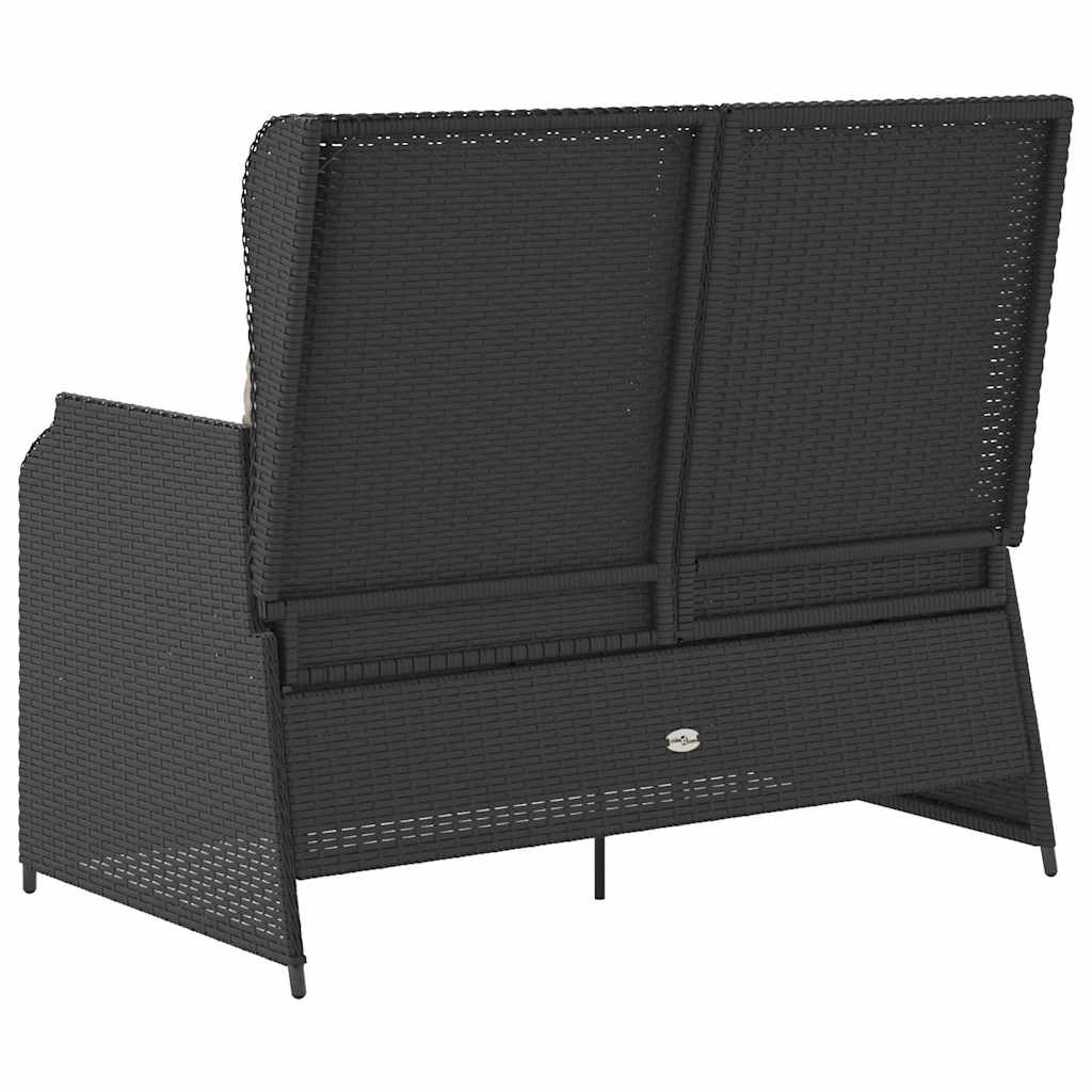 Garden Bench with Cushion Black Poly rattan