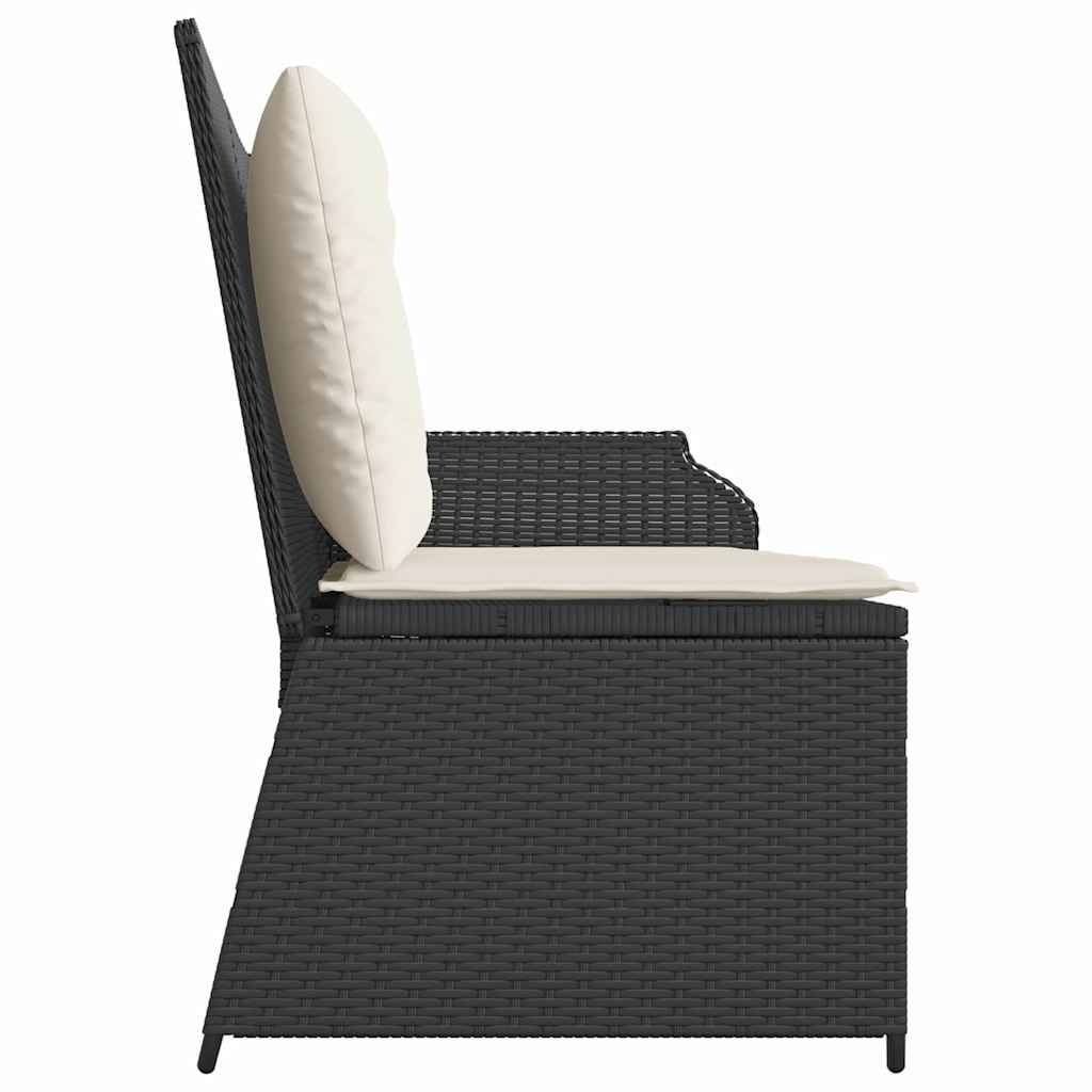 Garden Bench with Cushion Black Poly rattan
