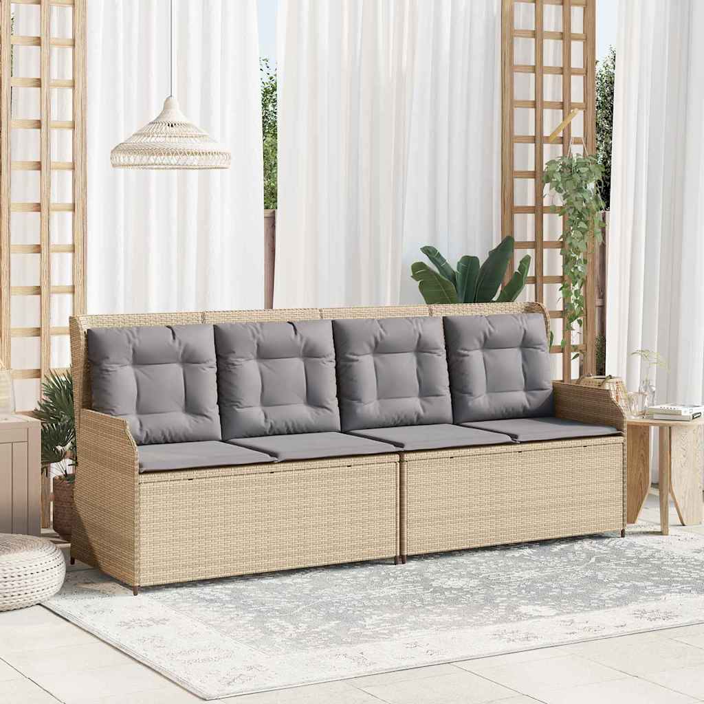 Garden Bench with Cushion Beige Poly rattan