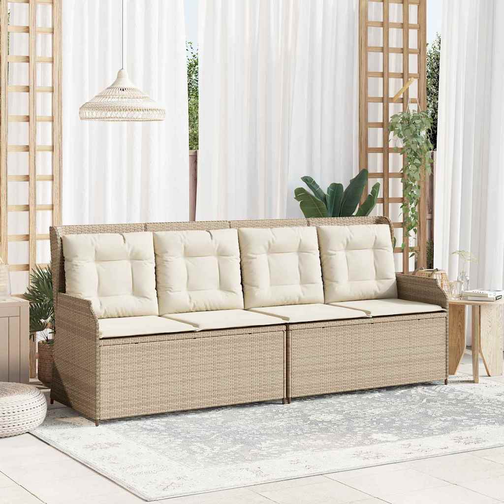 Garden Bench with Cushion Beige Poly rattan