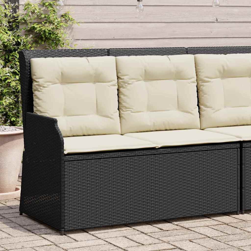 Garden Bench with Cushion Black Poly rattan