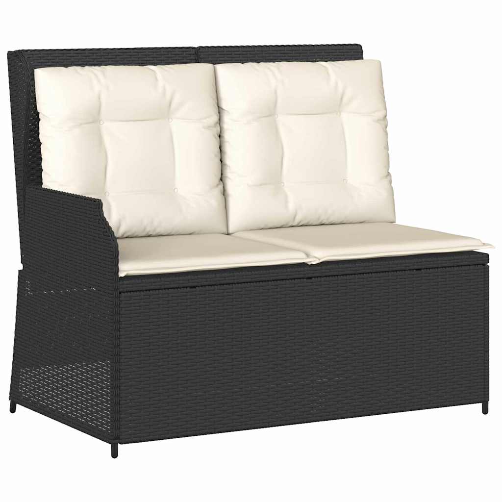 Garden Bench with Cushion Black Poly rattan