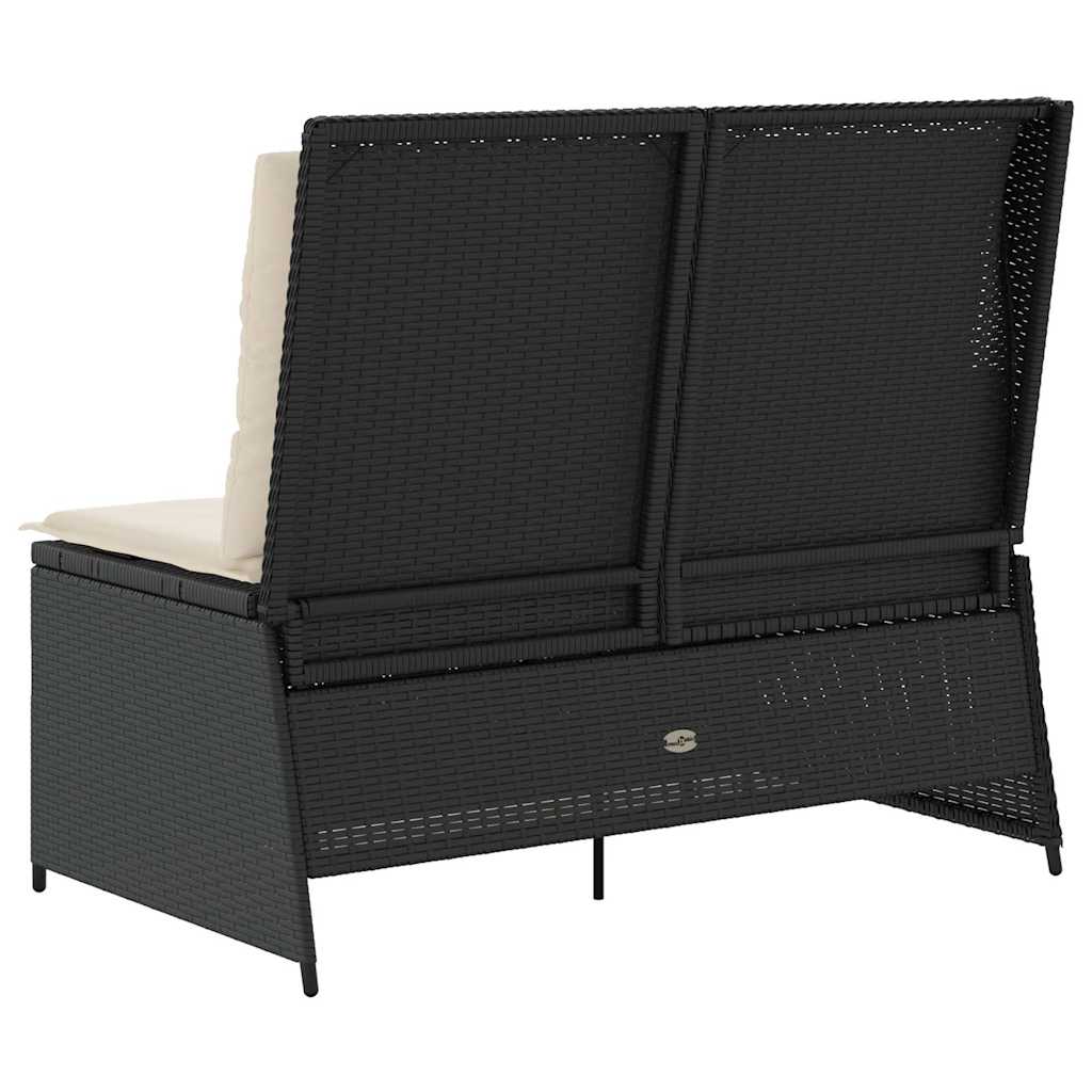 Garden Bench with Cushion Black Poly rattan