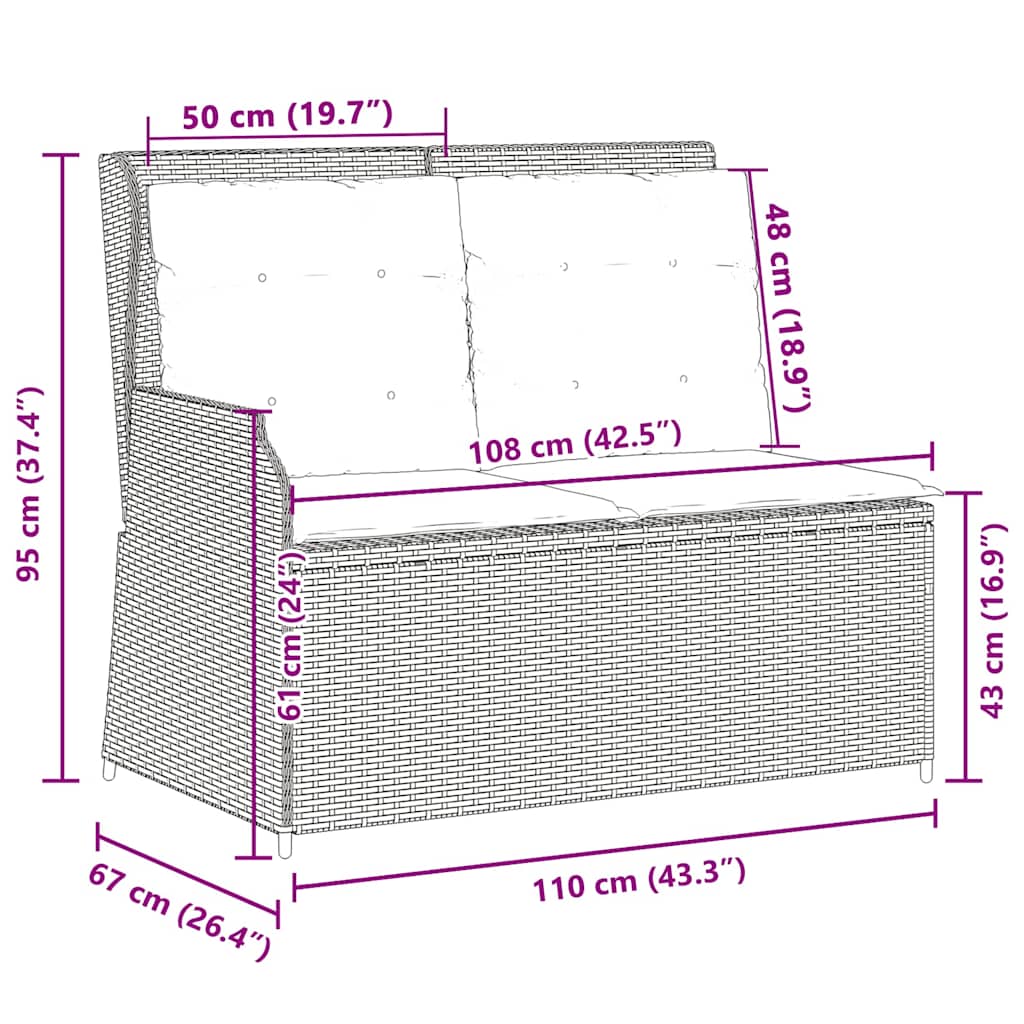 Garden Bench with Cushion Light grey Poly rattan