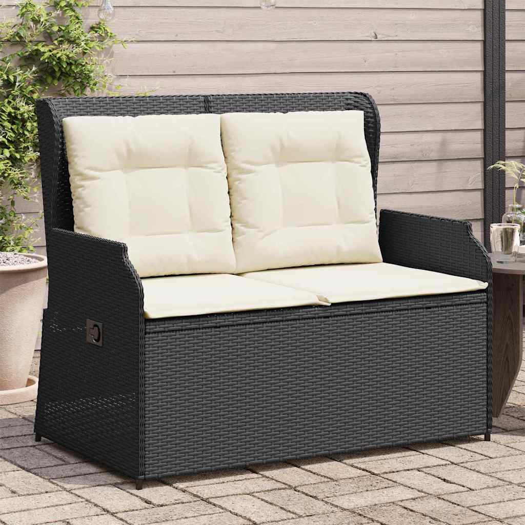 Garden Bench with Cushion Black Poly rattan