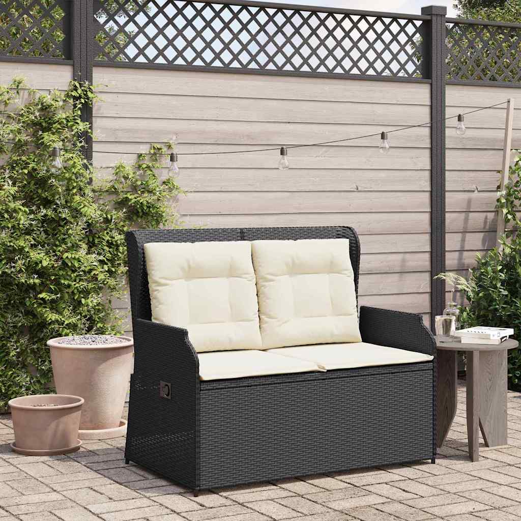 Garden Bench with Cushion Black Poly rattan