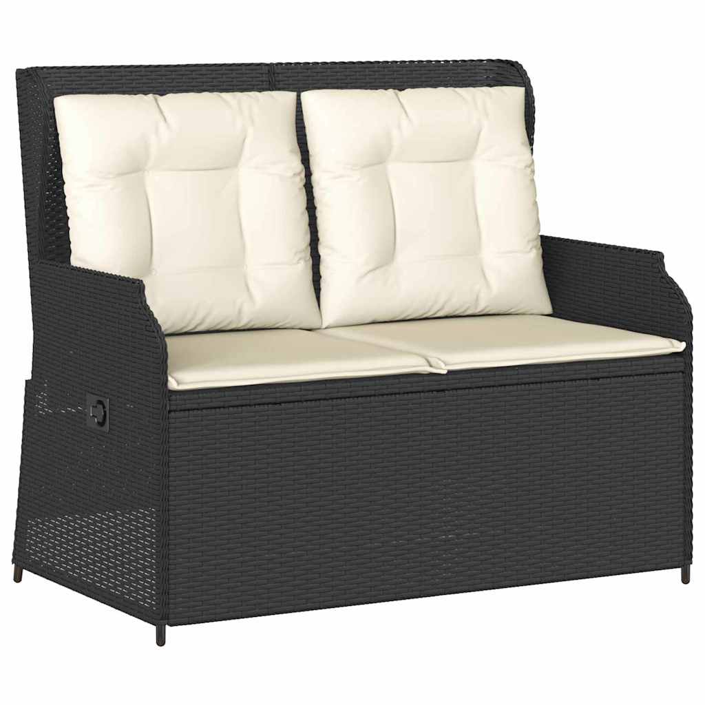 Garden Bench with Cushion Black Poly rattan