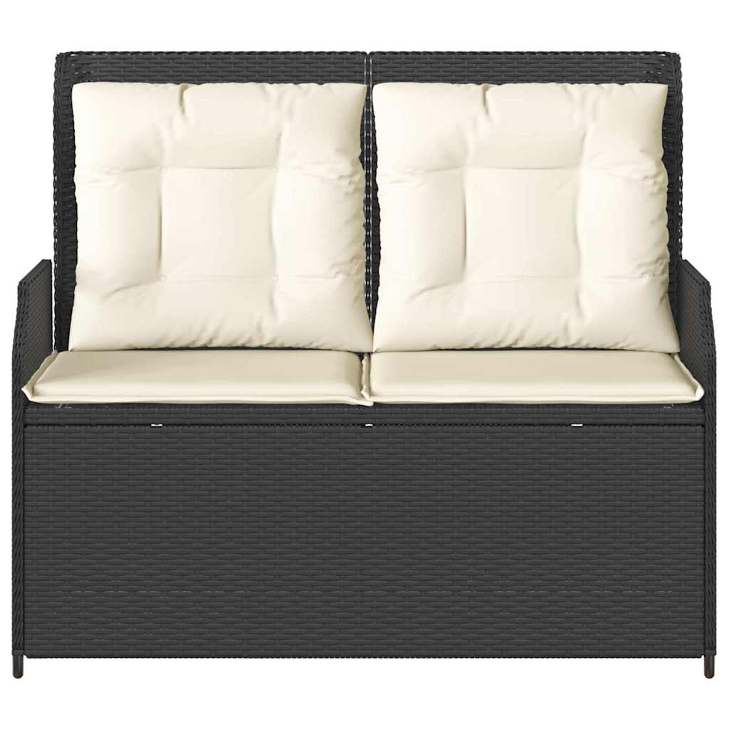 Garden Bench with Cushion Black Poly rattan