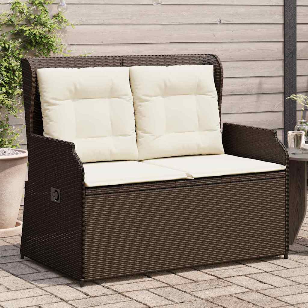 Garden Bench with Cushion Brown Poly rattan