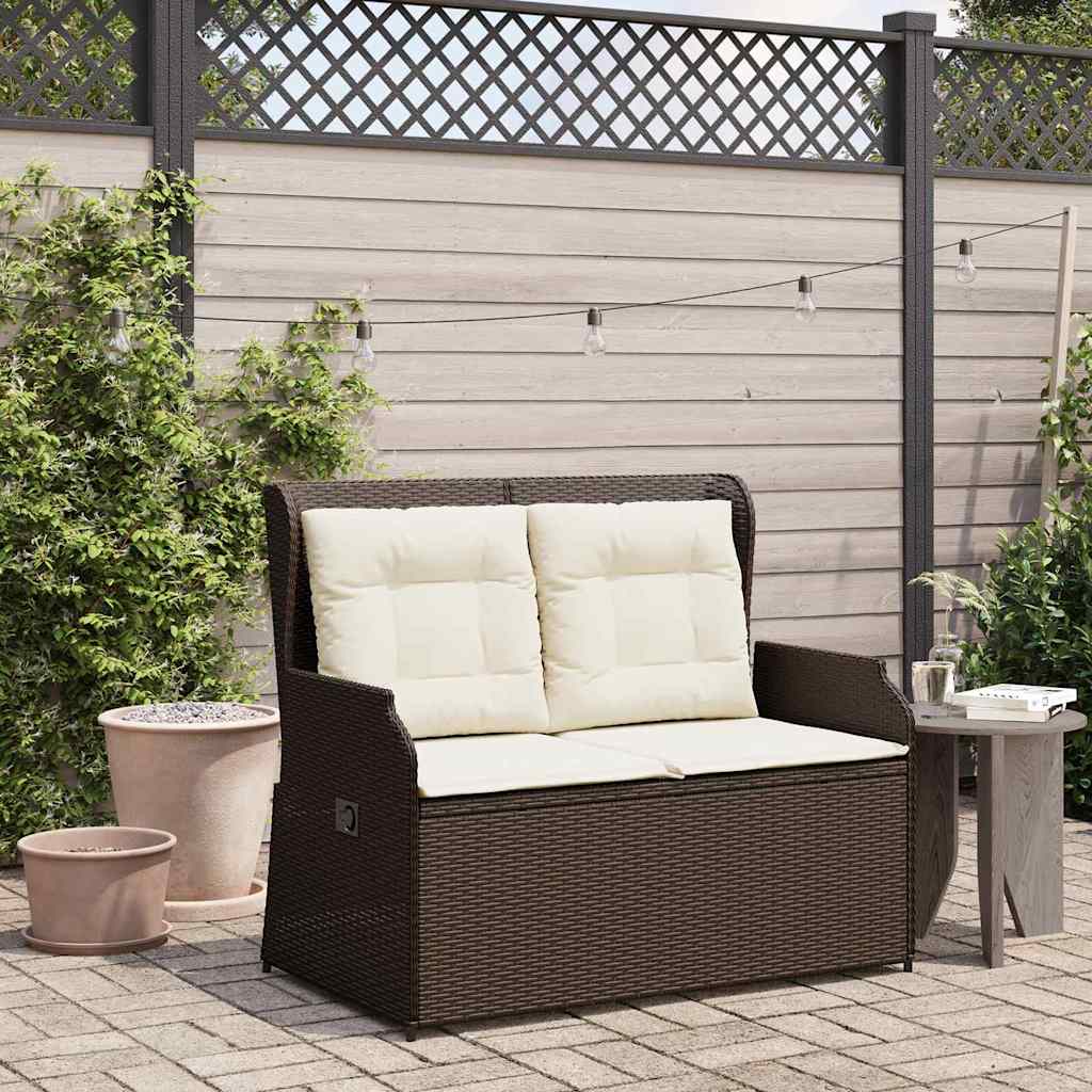 Garden Bench with Cushion Brown Poly rattan