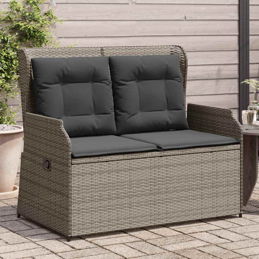 Garden Bench with Cushion Grey Poly rattan