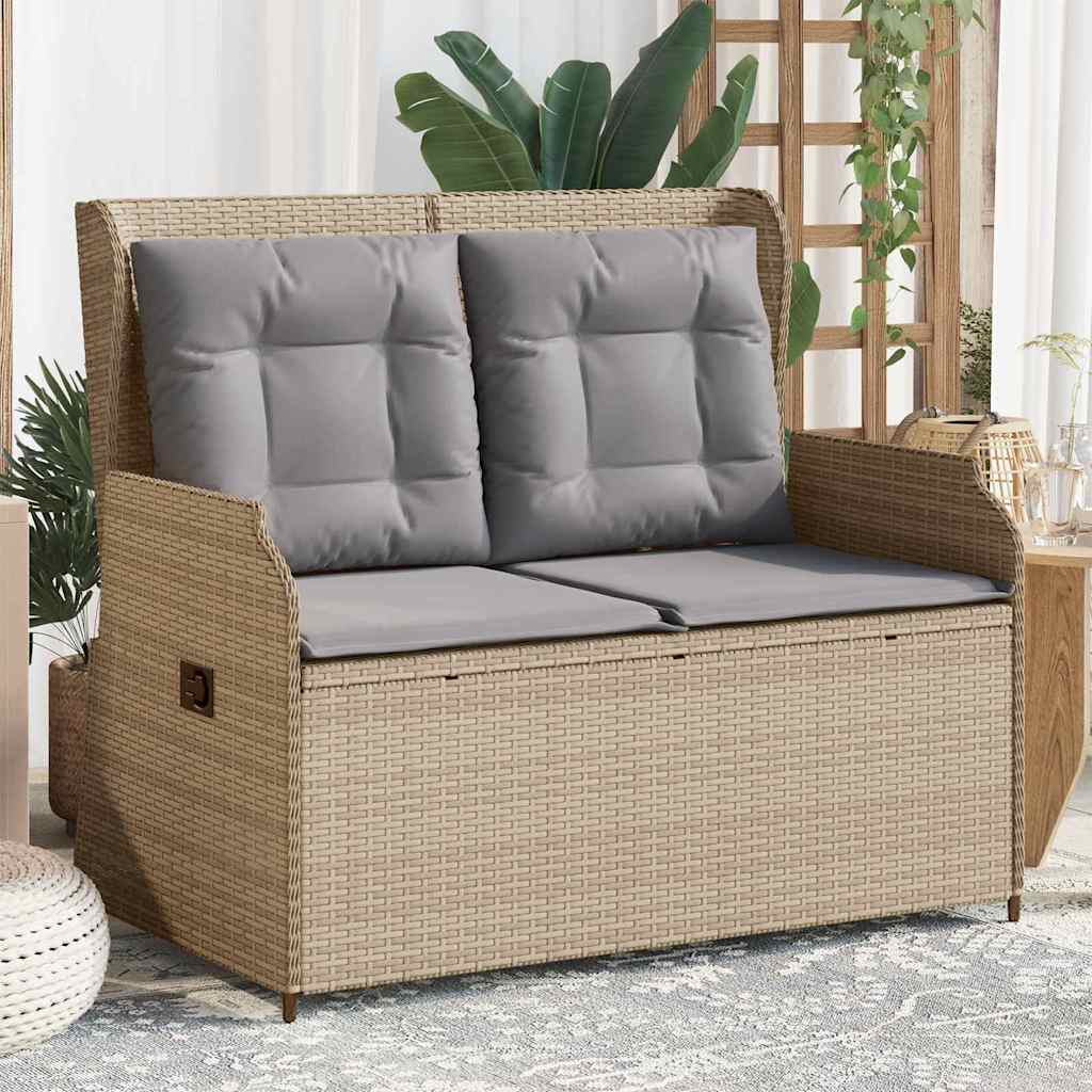 Garden Bench with Cushion Beige Poly rattan