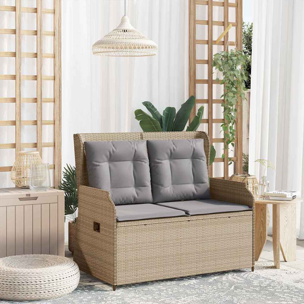 Garden Bench with Cushion Beige Poly rattan