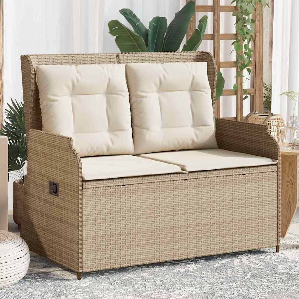 Garden Bench with Cushion Beige Poly rattan