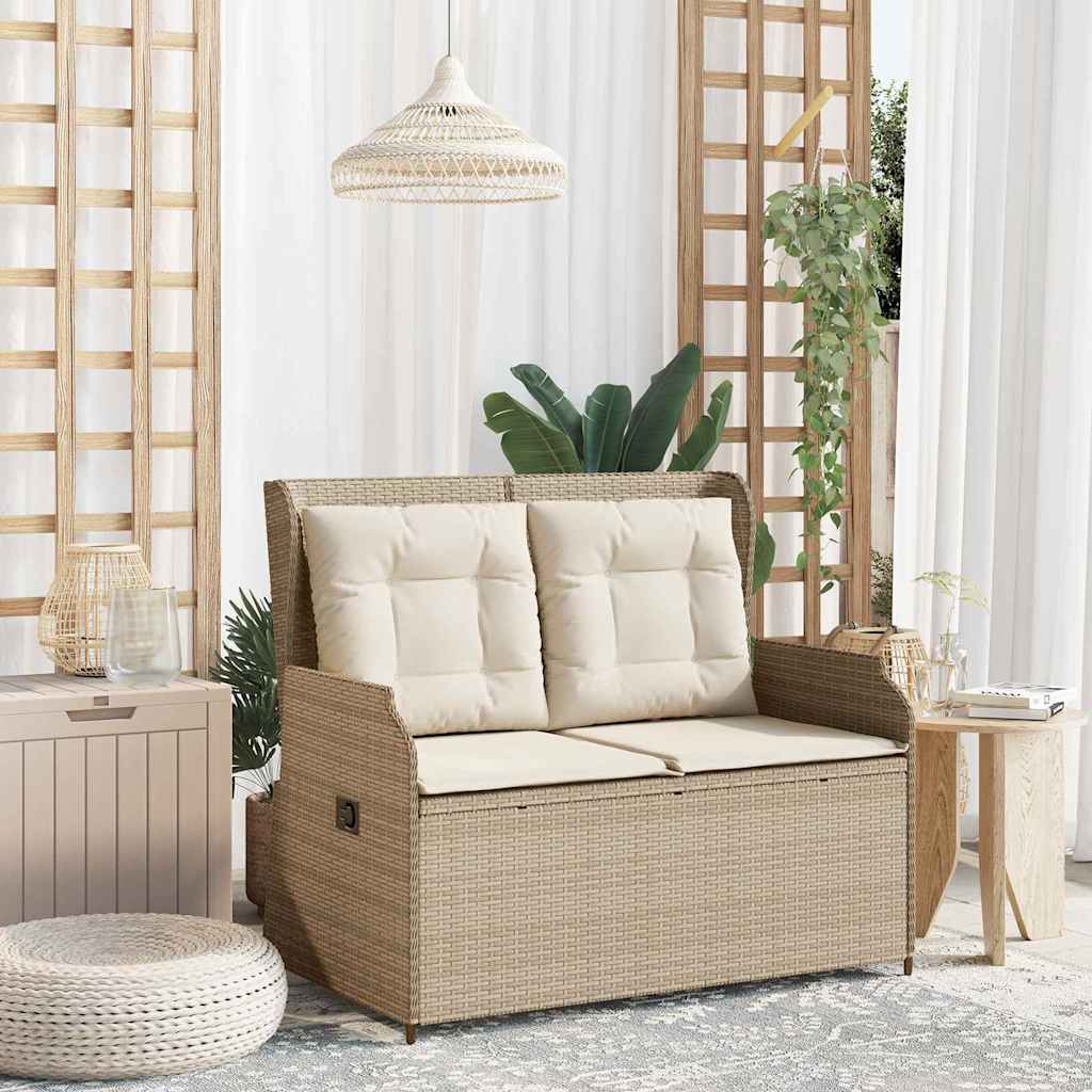 Garden Bench with Cushion Beige Poly rattan