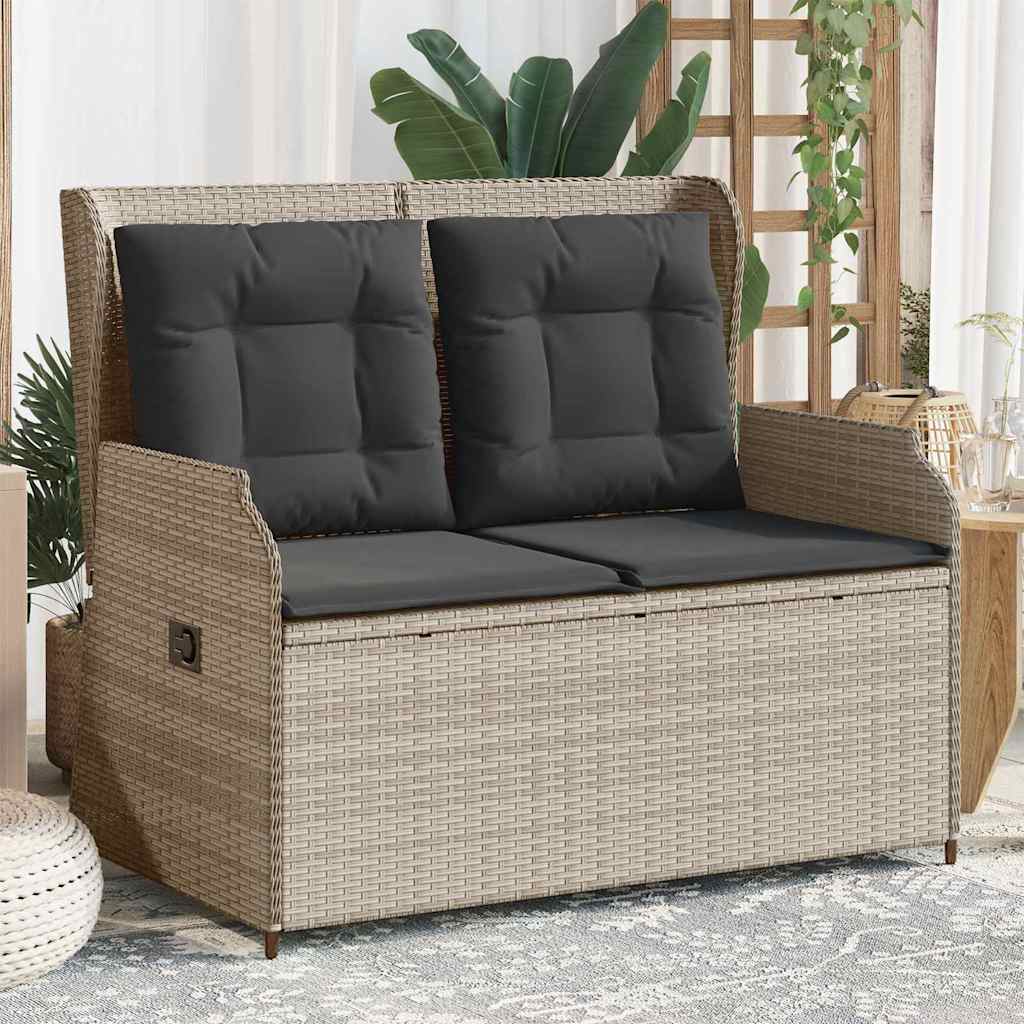 Garden Bench with Cushion Light grey Poly rattan