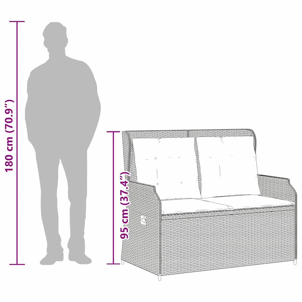 Garden Bench with Cushion Light grey Poly rattan