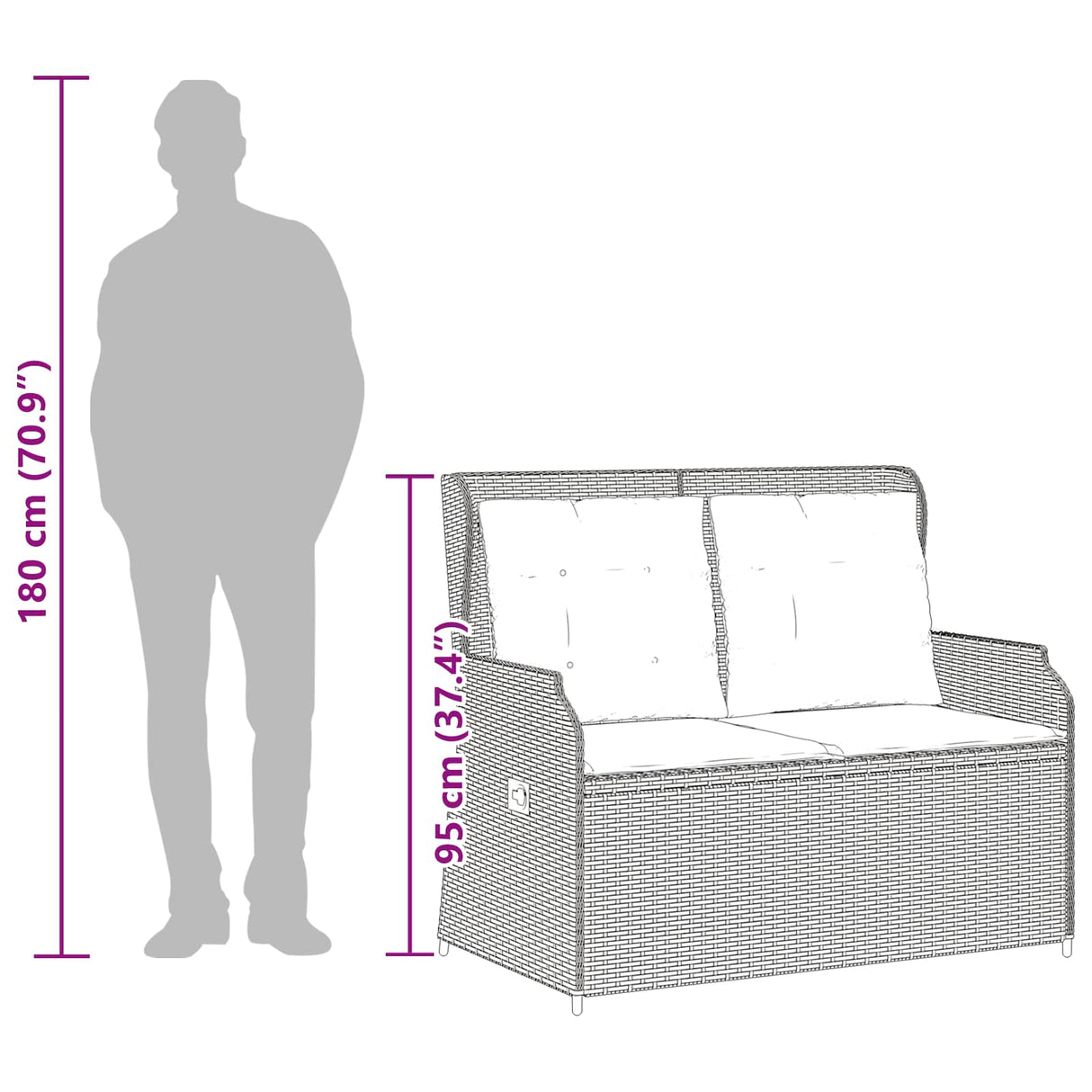 Garden Bench Light Grey Poly Rattan