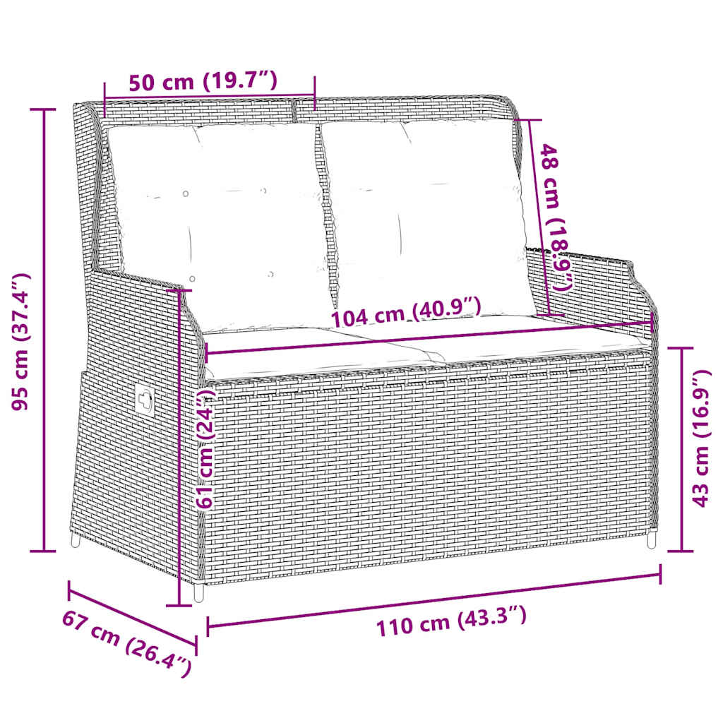 Garden Bench with Cushion Light grey Poly rattan
