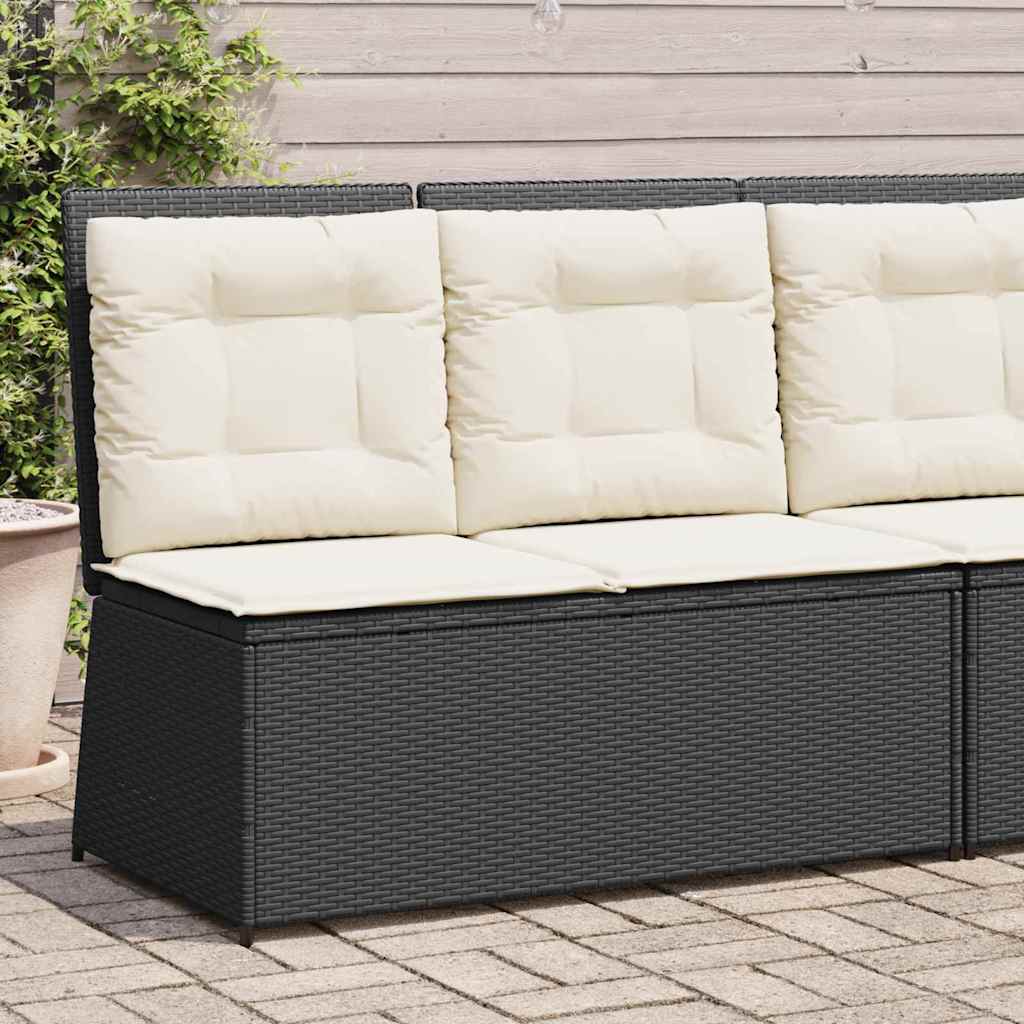 Garden Bench with Cushion Black Poly rattan