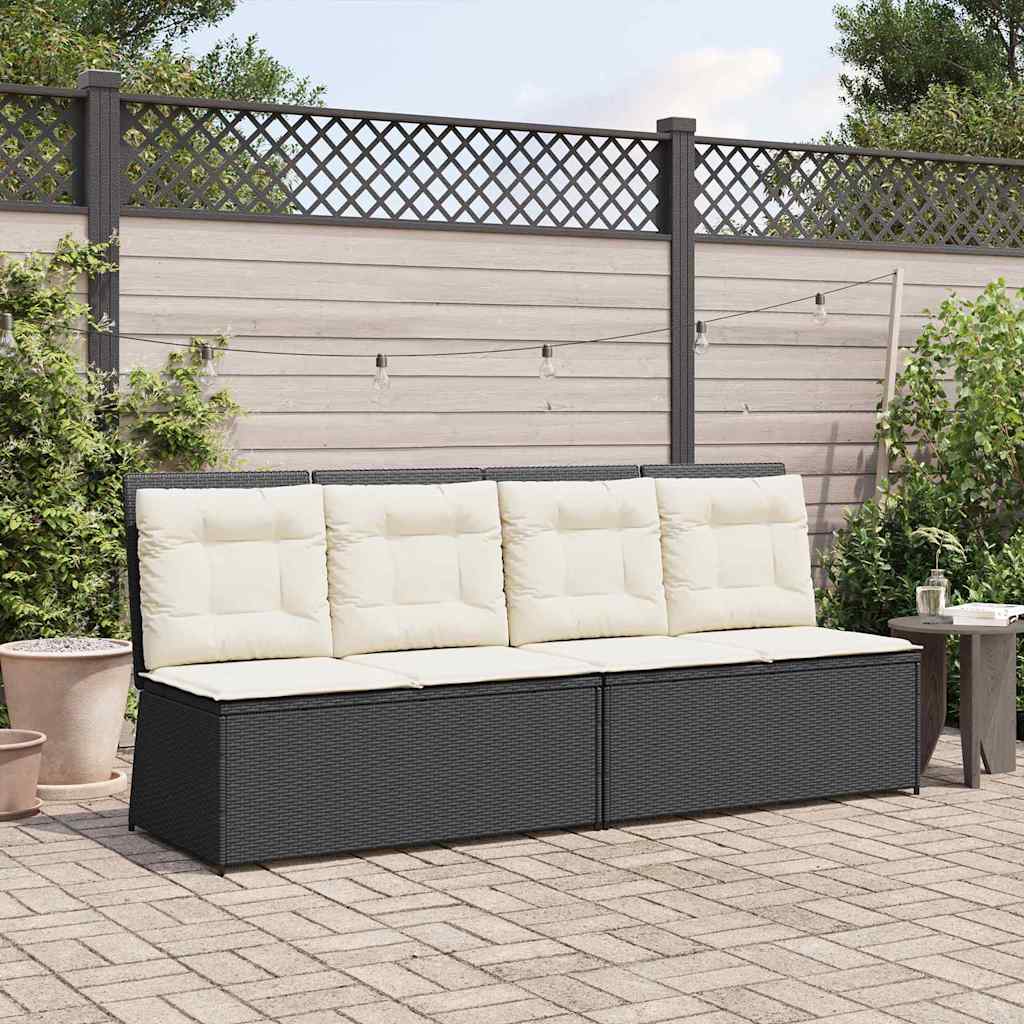 Garden Bench with Cushion Black Poly rattan