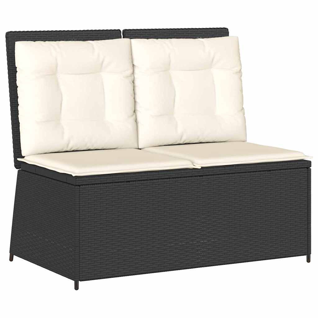 Garden Bench with Cushion Black Poly rattan