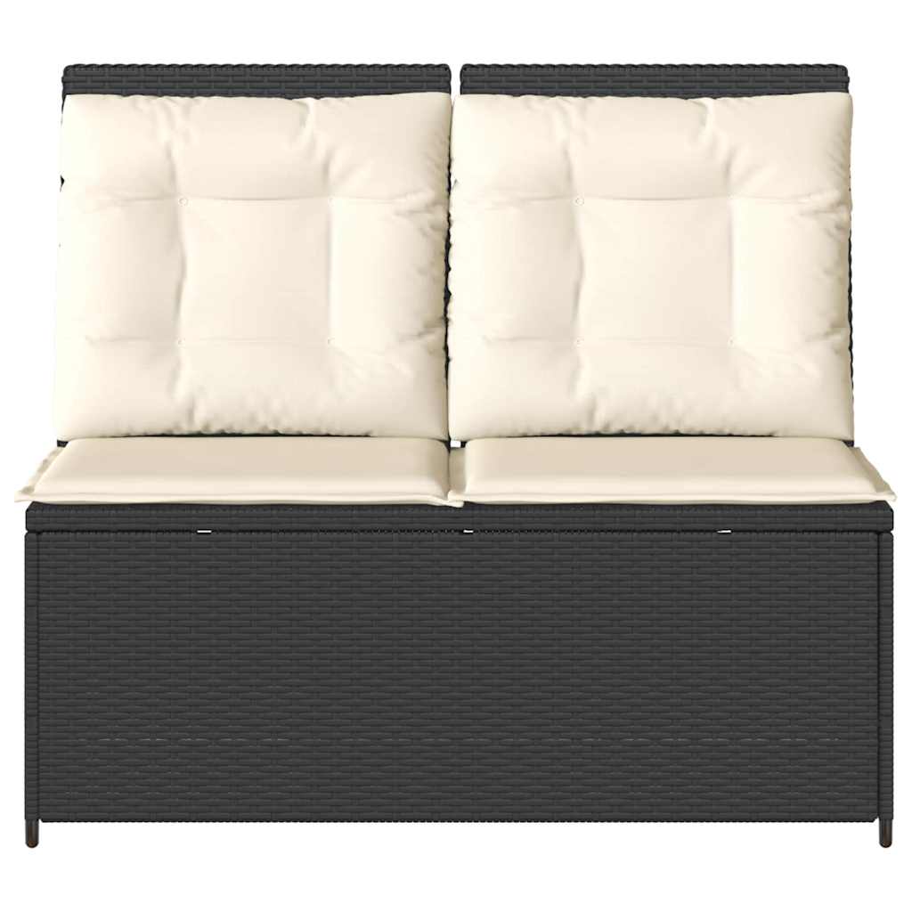 Garden Bench with Cushion Black Poly rattan