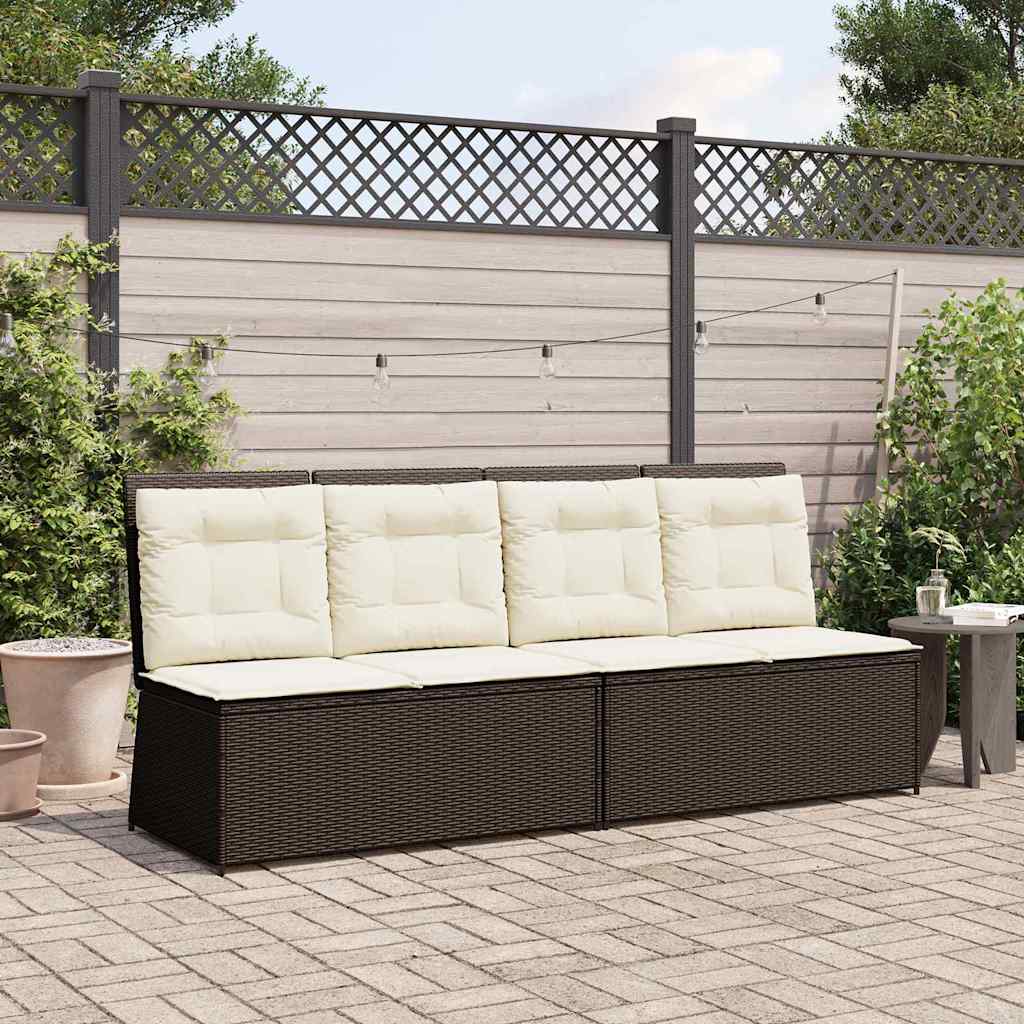 Garden Bench with Cushion Brown Poly rattan