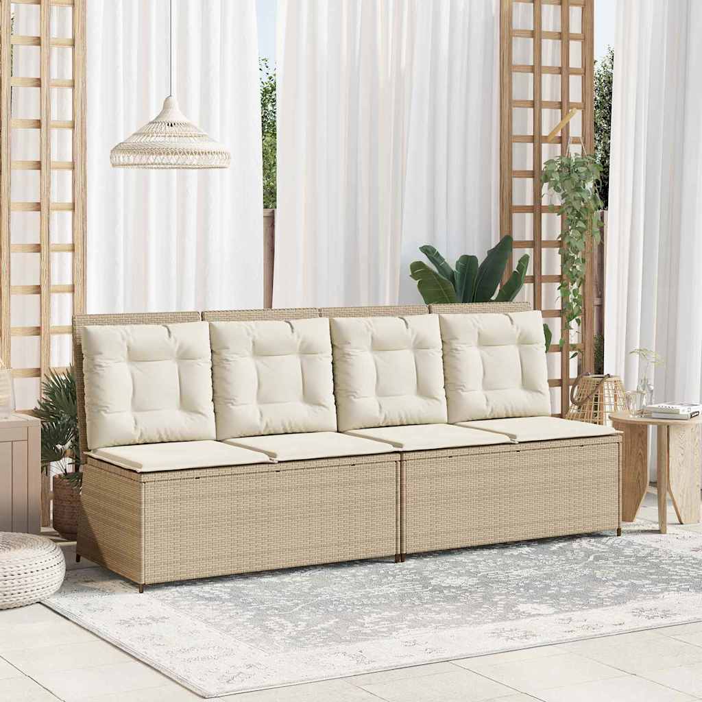 Garden Bench with Cushion Beige Poly rattan