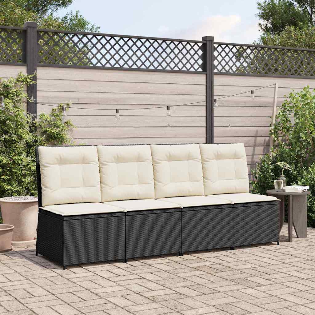 Garden Sofa with Cushion Black Poly rattan