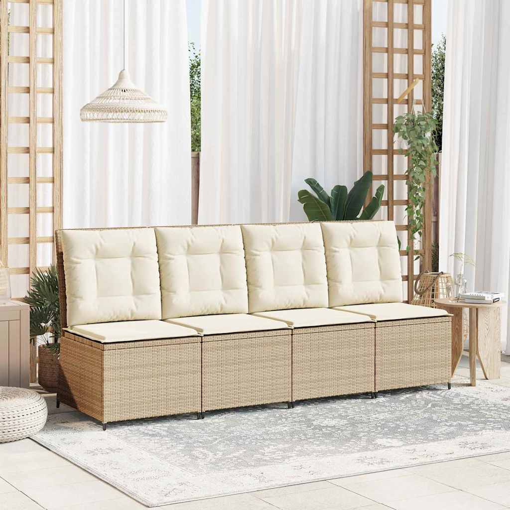 Garden Sofa with Cushion Beige Poly rattan