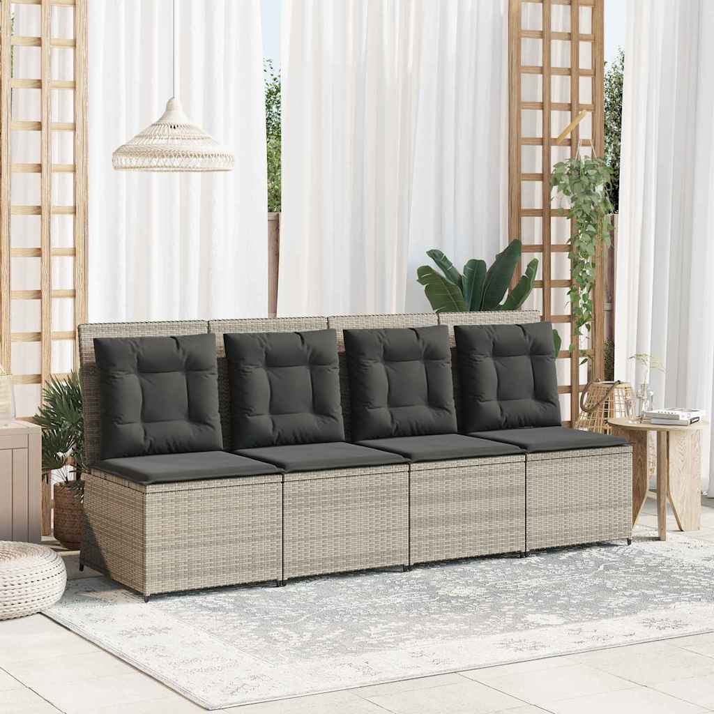 Garden Sofa with Cushion Light grey Poly rattan