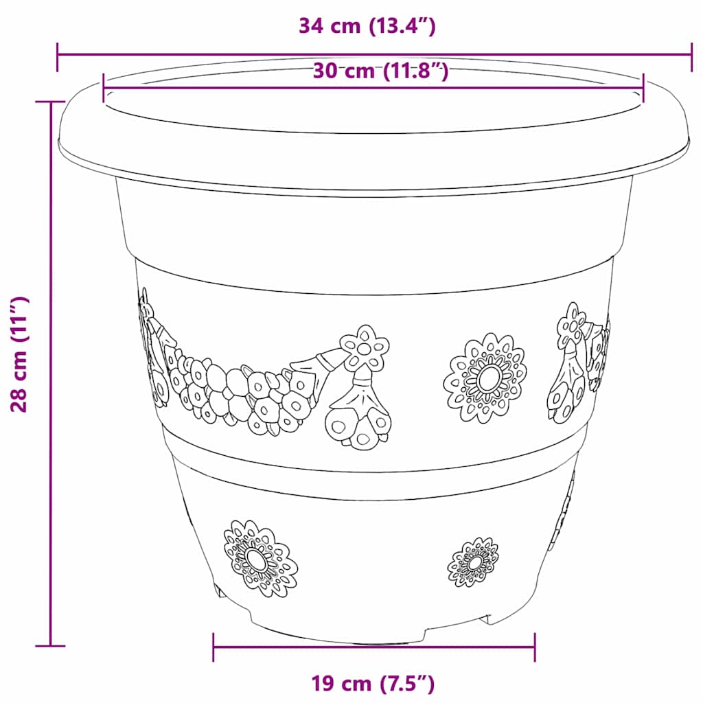Round Flower Pot 6 pcs Brick Red Ø 34 x 28 cm Plastic