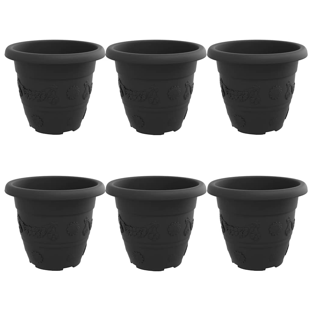 Round Flower Pot 6 pcs Black Ø 26 x 21.5 cm Plastic