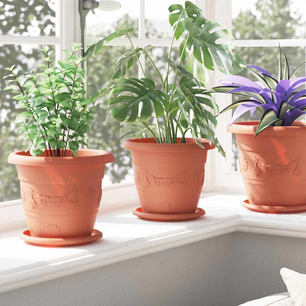 Round Flower Tray 6 pcs Brick Red Ø 17.5 x 2 cm Plastic