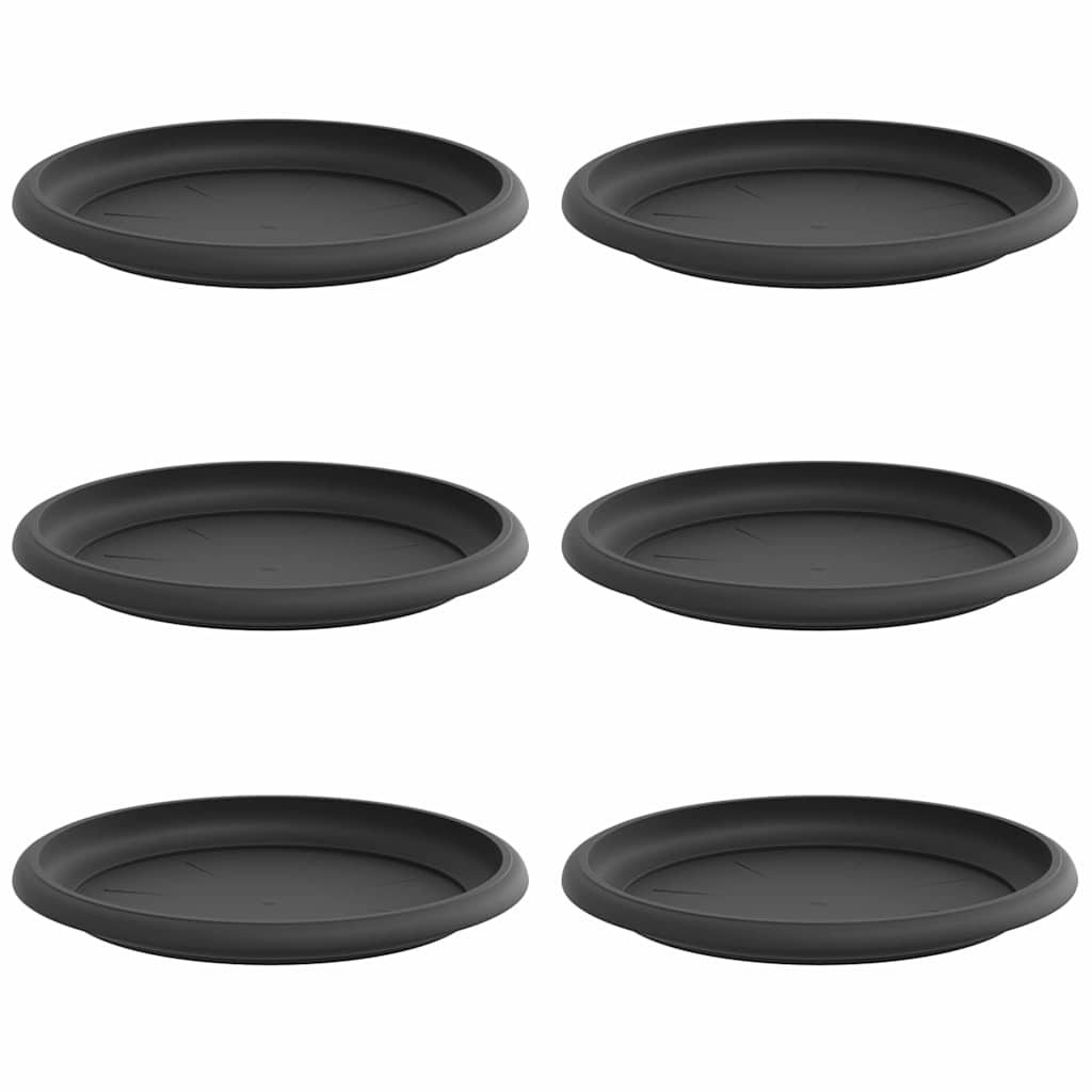 Round Flower Tray 6 pcs Black Ø 19 x 2 cm Plastic