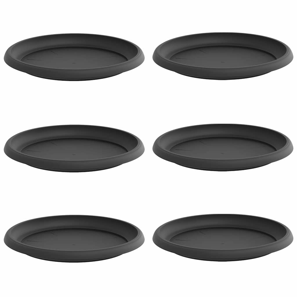 Round Flower Tray 6 pcs Black Ø 23.5 x 2.5 cm Plastic