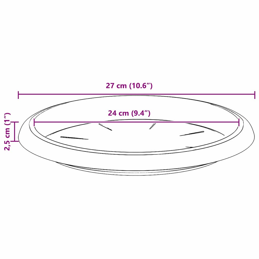 Round Flower Tray 6 pcs Black Ø 27 x 2.5 cm Plastic