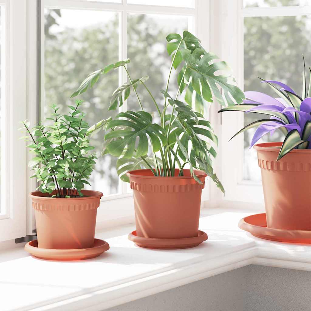 Round Flower Tray 24 pcs Brick Red Ø 14 x 2 cm Plastic