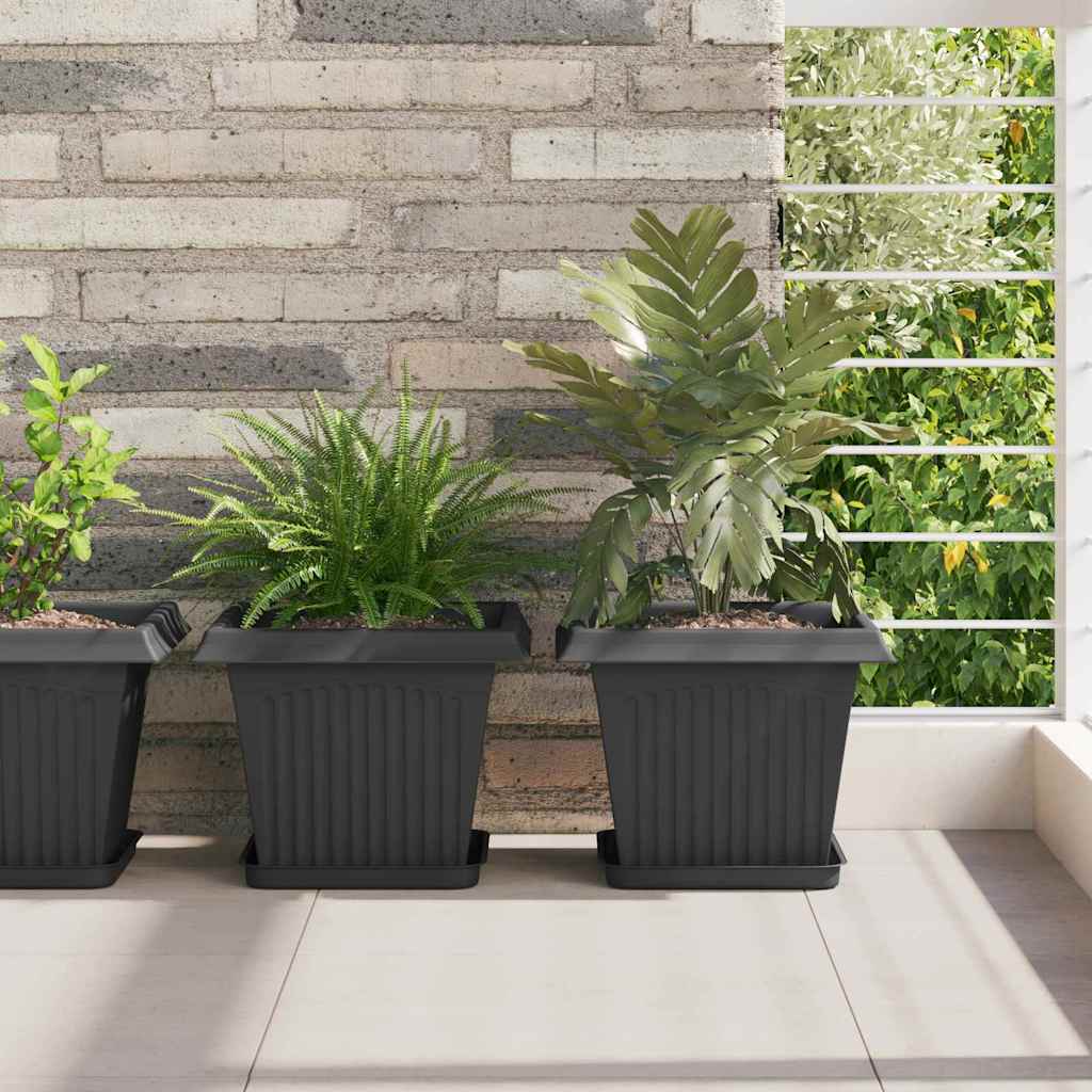 Square Flower Pot 6 pcs Black 28.5 x 28.5 x 22 cm Plastic