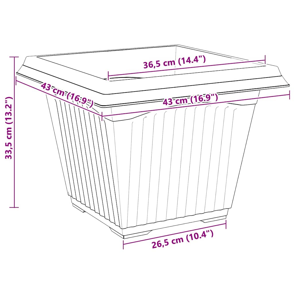 Square Flower Pot 6 pcs Black 43 x 43 x 33.5 cm Plastic