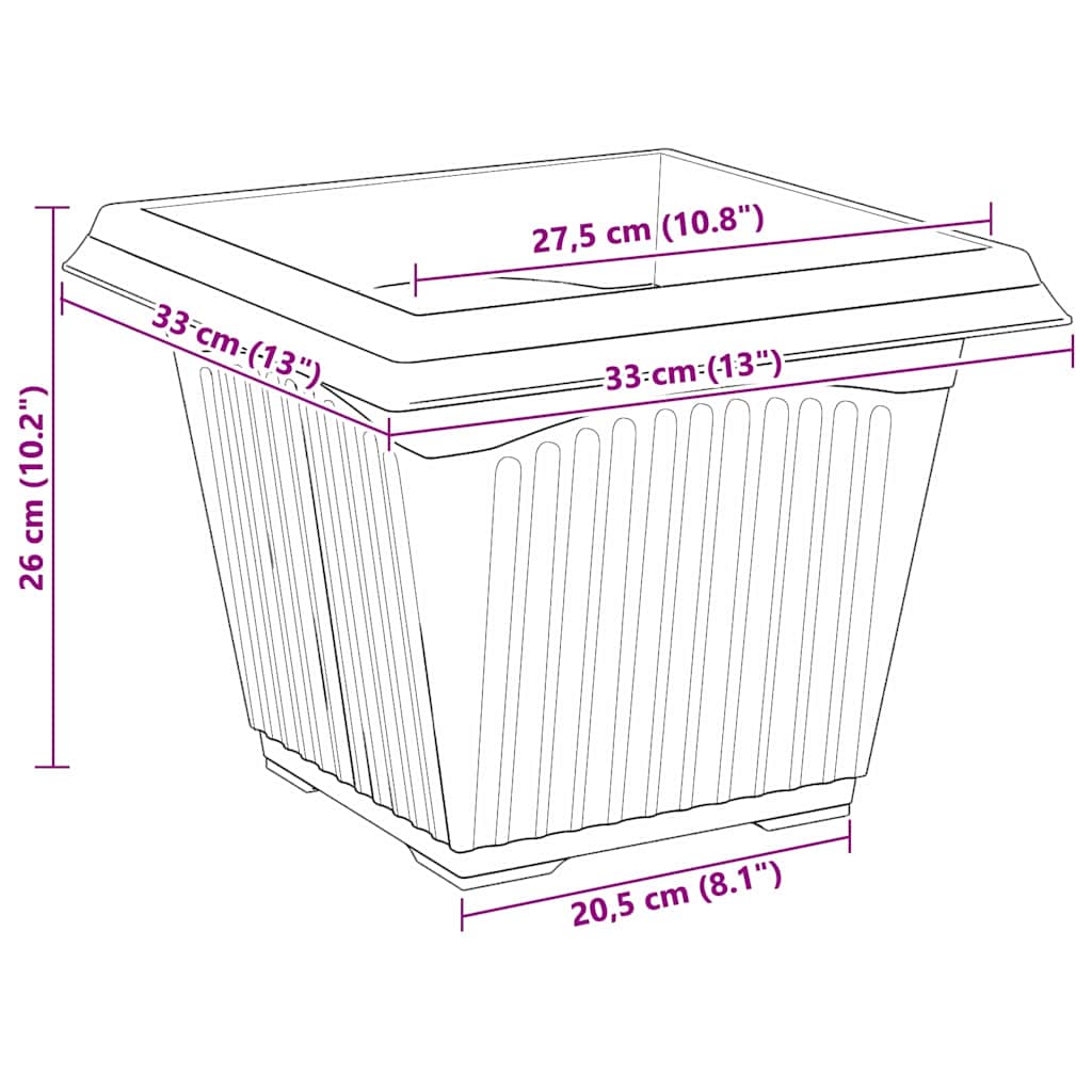 Square Flower Pot 24 pcs Brick Red 33 x 33 x 26 cm Plastic