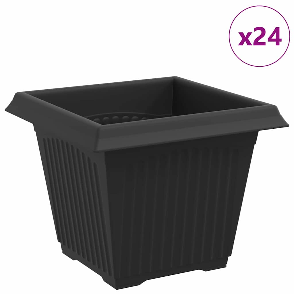 Square Flower Pot 24 pcs Black 20 x 20 x 16 cm Plastic