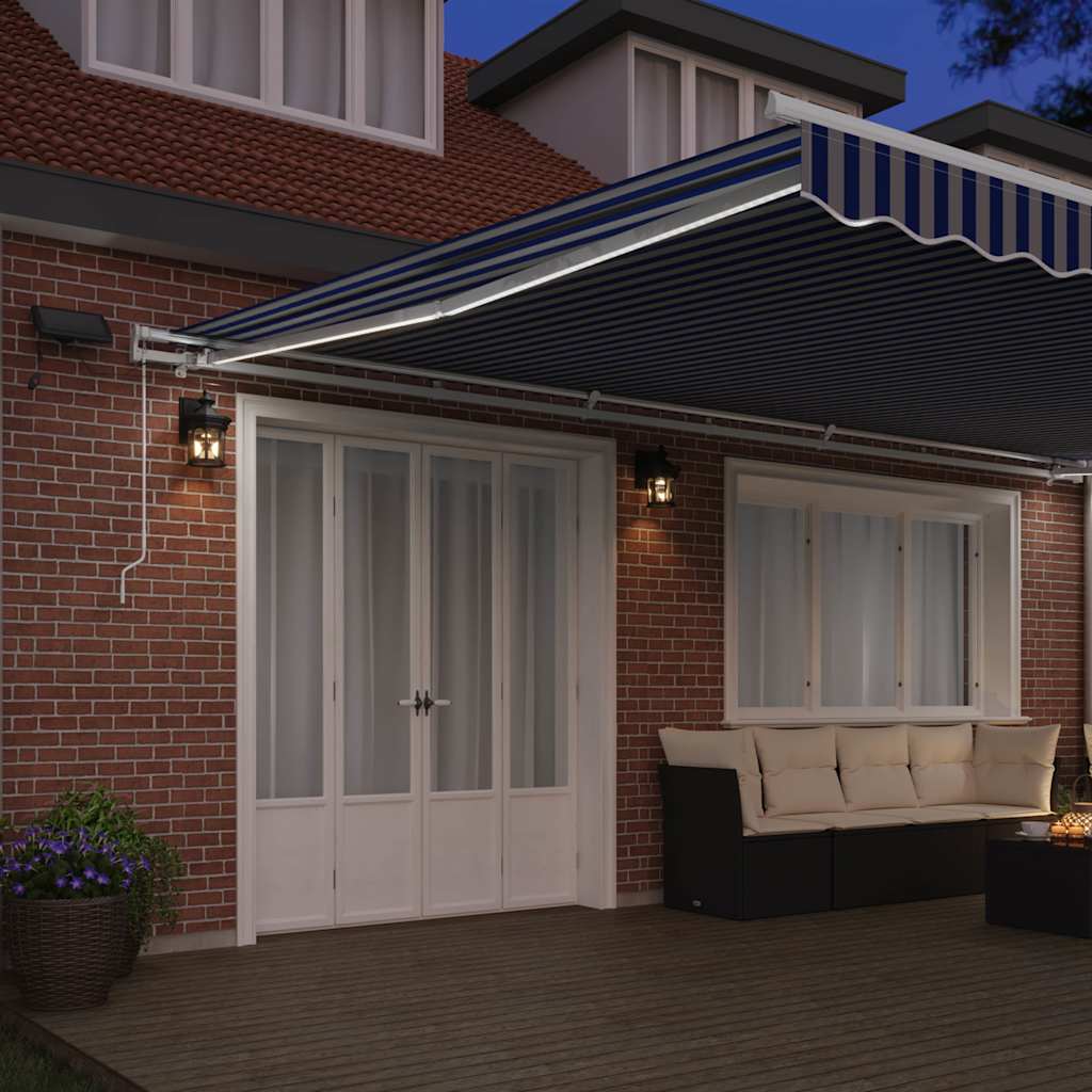 Retractable Awning with Blue and white 6 x 3 m Fabric and metal