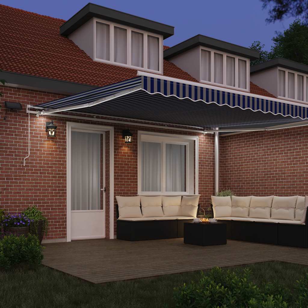 Retractable Awning with Blue and white 5 x 3 m Fabric and metal